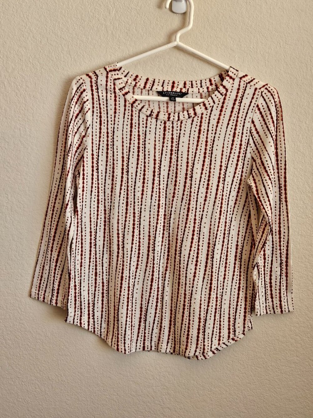 Liverpool 3/4 Sleeve Dot Pattern Scoop Neck Top - X-Small